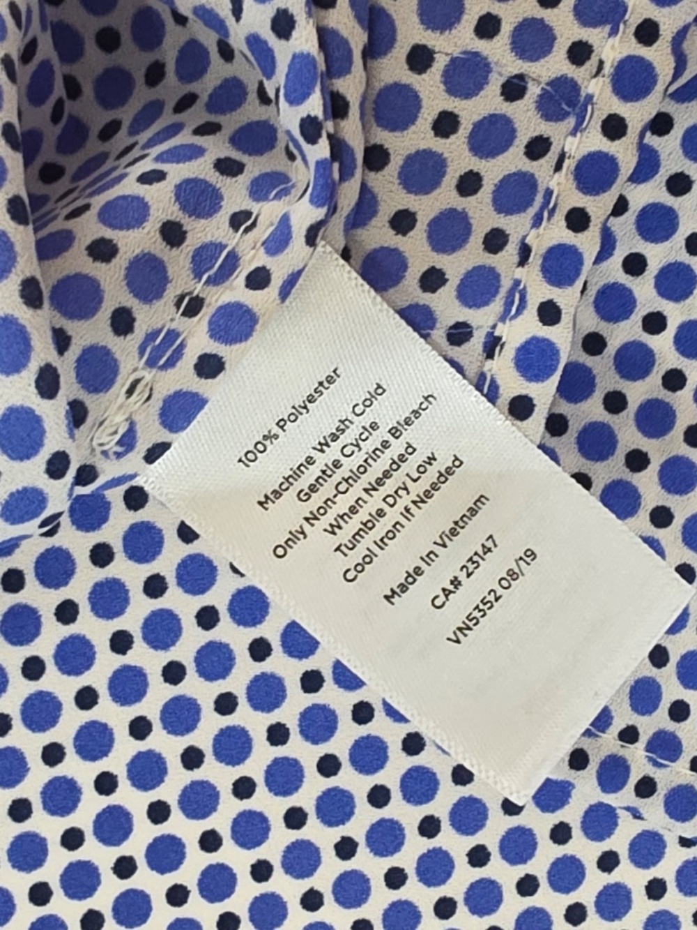Talbots Blouse Womens XL Blue Polka Dot V-Neck Sleeveless Polyester Bow Pleated - Picture 5 of 5